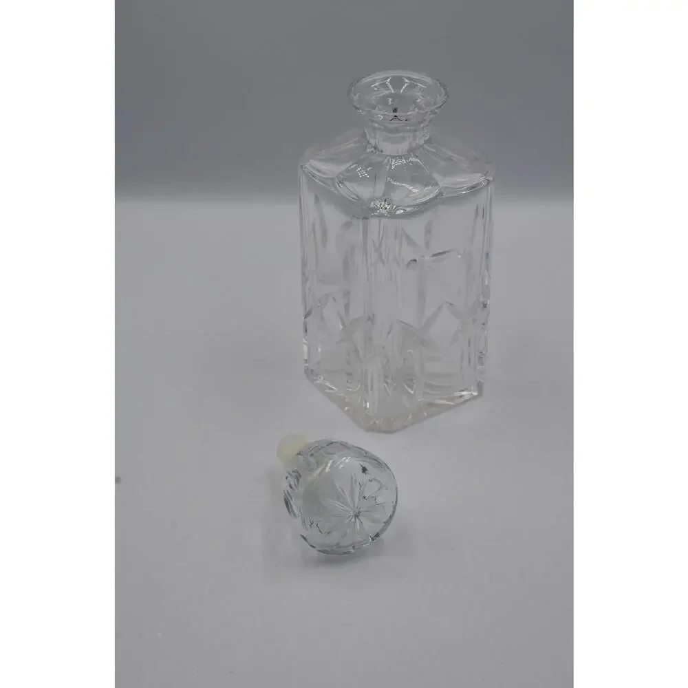 Vintage Signed Atlantis Miguel Crystal Square Whiskey Bourbon Decanter Barware